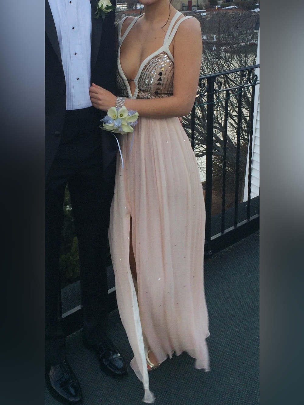 Free People Blush Pink Sequin Bodice Prom Dress